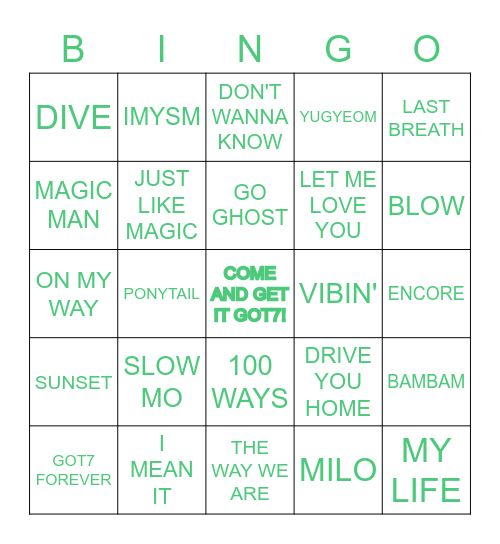 GOT7 FOREVER 9TH ANNIVERSARY Bingo Card