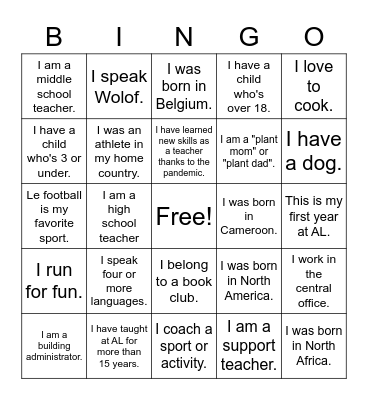 Academie Lafayette Bingo Card