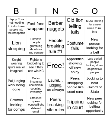 Coronation Bingo Card