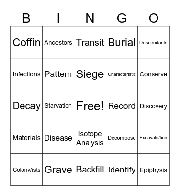 Vocabulary Bingo Card