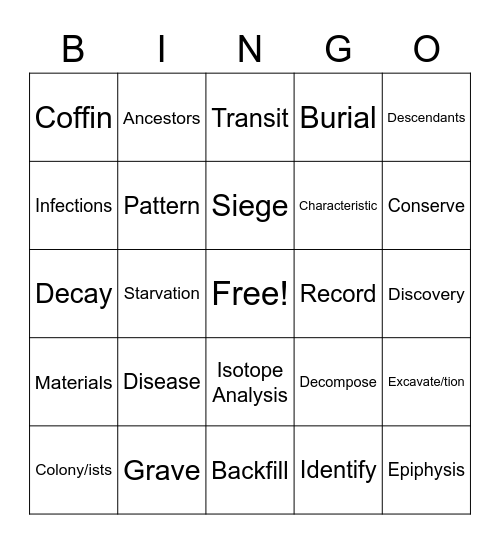 Vocabulary Bingo Card