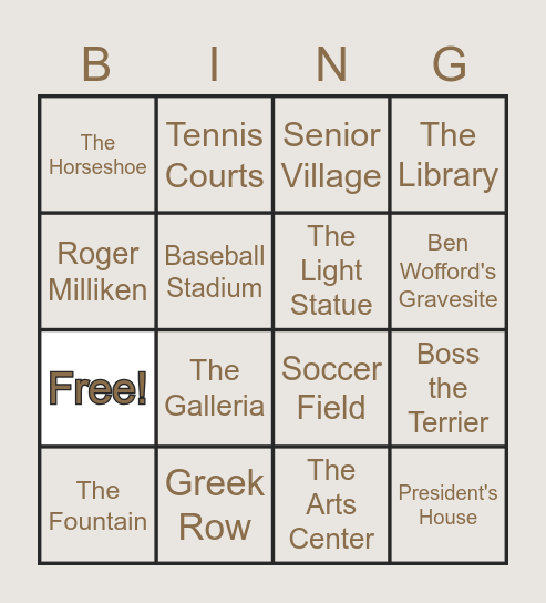 Wofford Bingo! Bingo Card