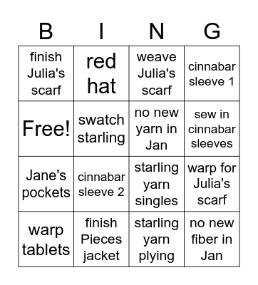 2023 winter projects Bingo Card