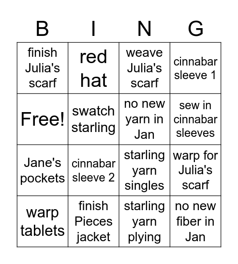 2023 winter projects Bingo Card