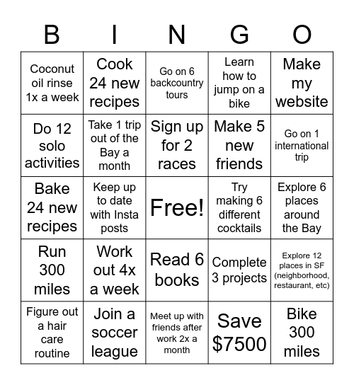 Sarah's 2023 Aspirations Bingo Card