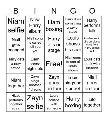 One direction bingo version 2 Bingo Card