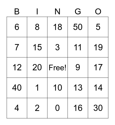 Spanish Numbers Bingo Card