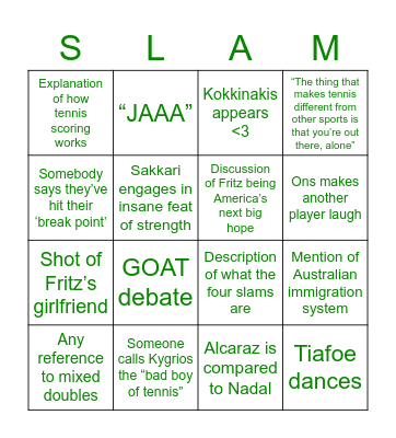 Break Point Bingo Card