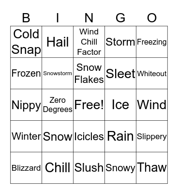 Winter Weather Bingo Card