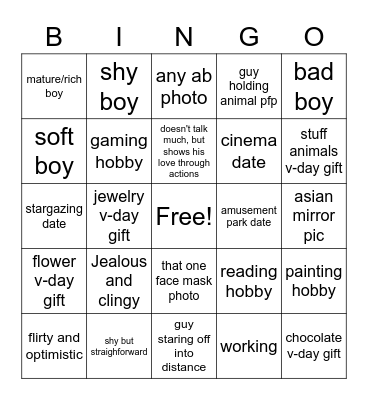 boy type bingo Card