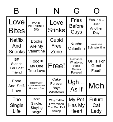 LOVE BITES: ANTI-VALENTINE Bingo Card