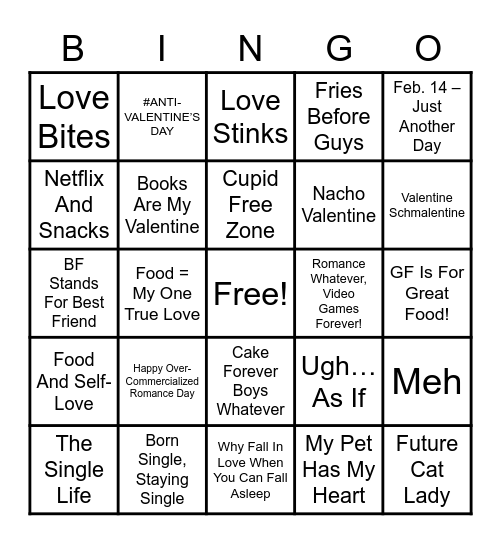 LOVE BITES: ANTI-VALENTINE Bingo Card