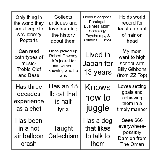 RPM Mingle Bingo Card