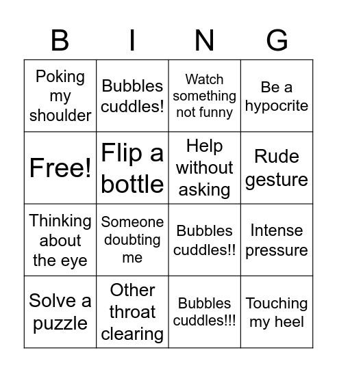 E Tic/OCD Bingo Card