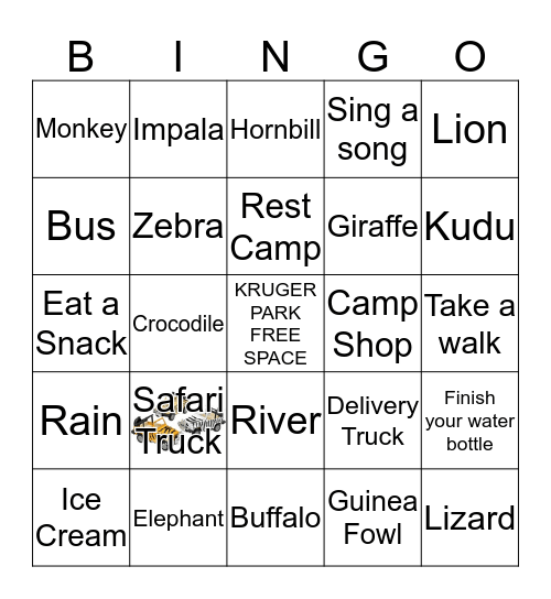 Kruger Park Bingo Card