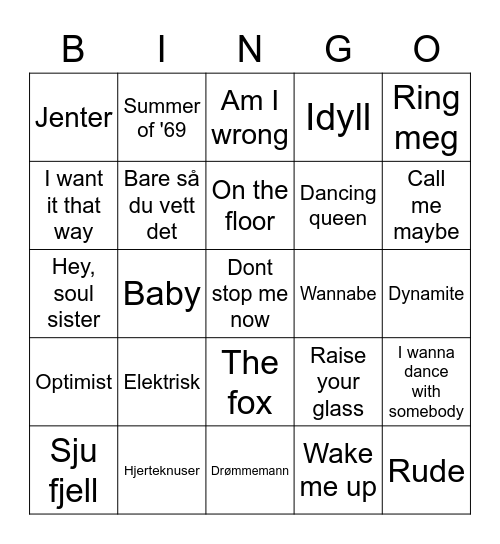 Musikkbingo Card