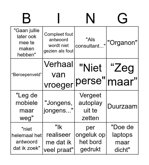 Bob Bus Bingo (BBB) Bingo Card