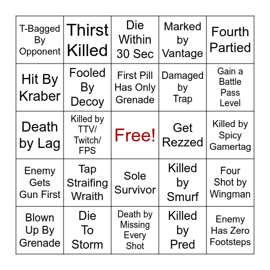 Drunk Apex Bingo Card