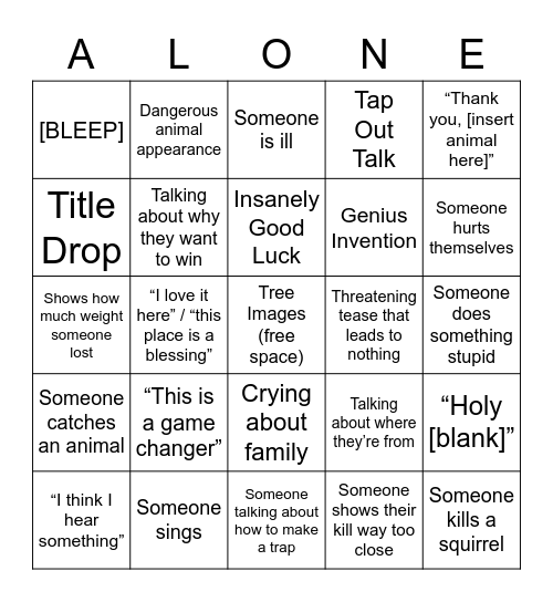 Alone Bingo Card