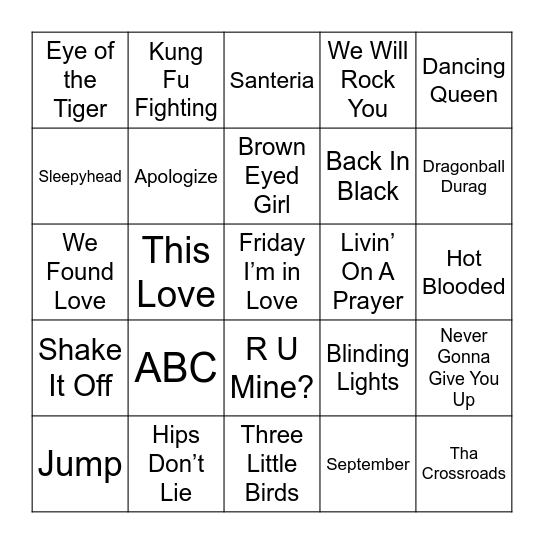 Music Bingo Game 2 Bingo Card