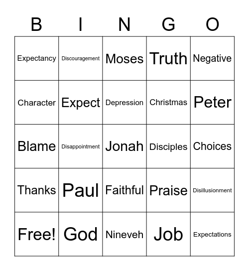 Disappointment Bingo Card