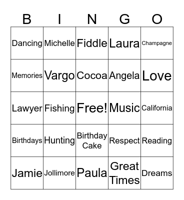 Briant & Charlotte's Birthday Bingo Card