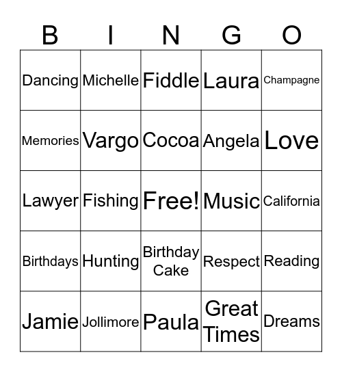 Briant & Charlotte's Birthday Bingo Card