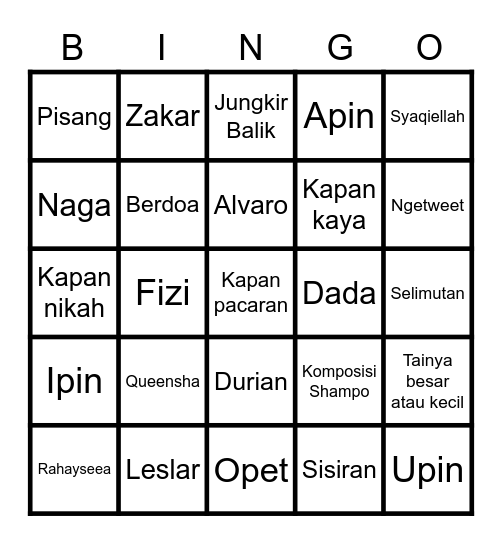 Njae Bingo Card