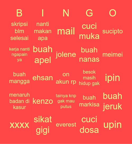 huum Bingo Card