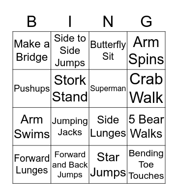 Physical Activity Bingo! Bingo Card