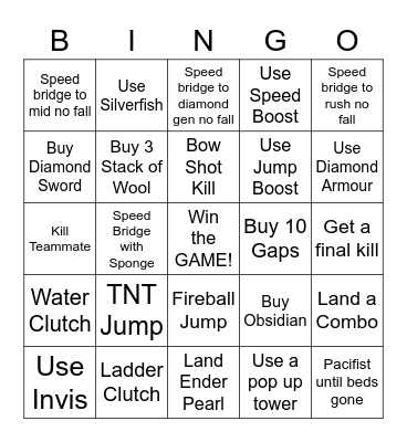 Bedwars Bingo Card