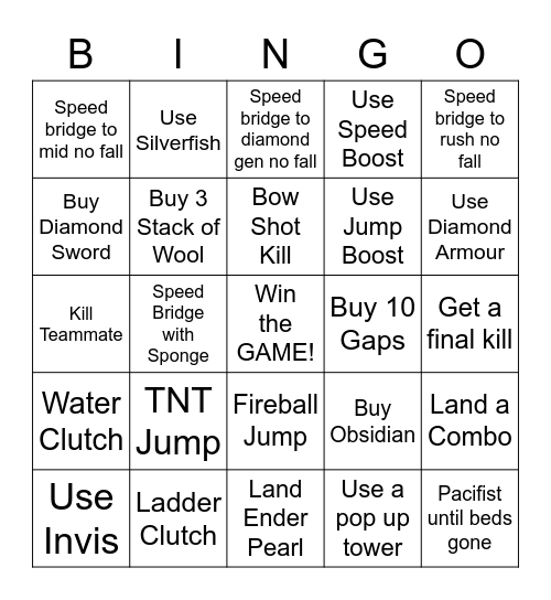 Bedwars Bingo Card