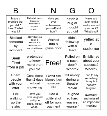 Never Have I Ever... Bingo Card