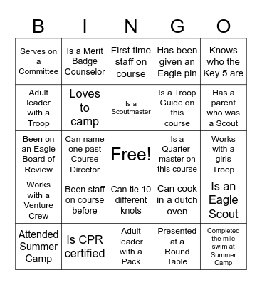 Wood Badge Bingo! Bingo Card