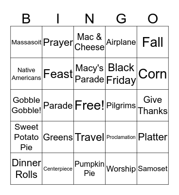 Thanksgiving Bingo Card
