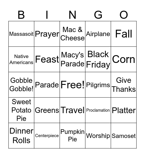 Thanksgiving Bingo Card