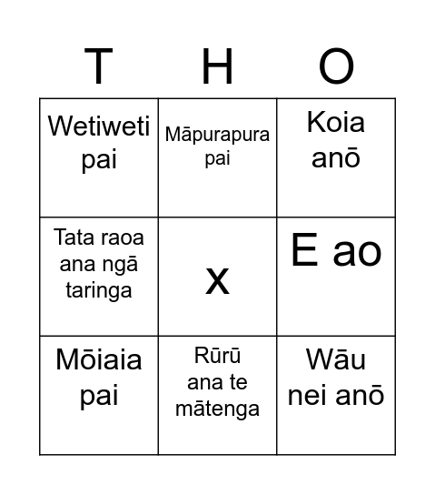 Kīwaha Bingo Card