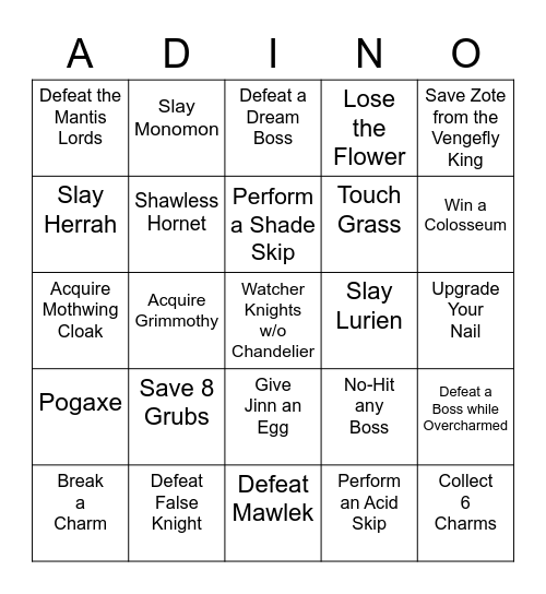 CAN Hollow Knight Bingo v1 Bingo Card