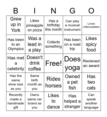 Get to know your colleagues...BINGO! Bingo Card