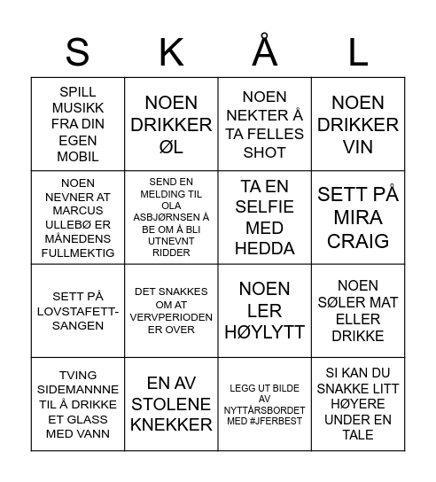 NYTTÅRSBORD Bingo Card