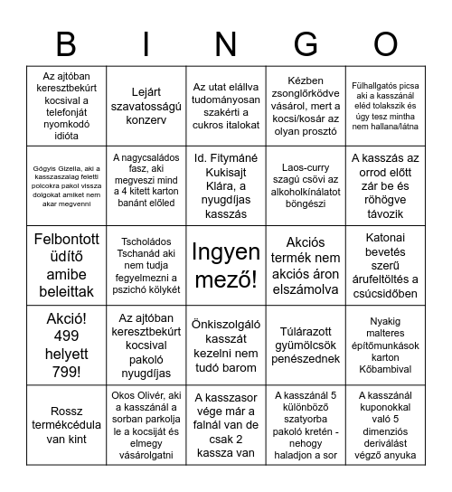 Magyarországi bevásárlás Bingo Card