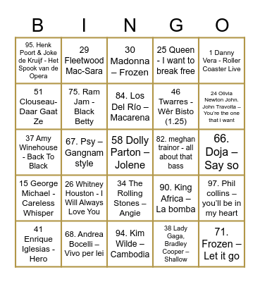 Music Bingo Card