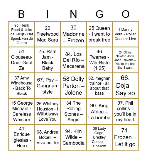 Music Bingo Card