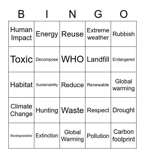 Respecting the Environment Bingo Card