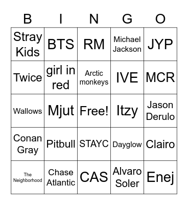 music taste bingo Card