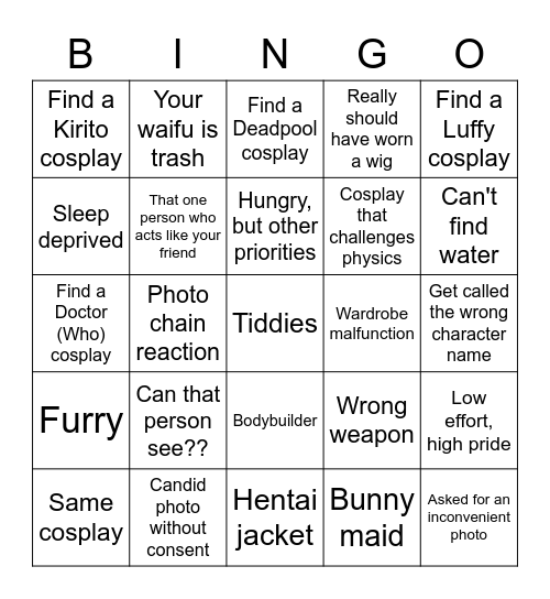 Convention Bingo Card