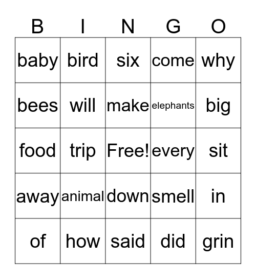 1st Grade~ Lesson 7 Bingo Card