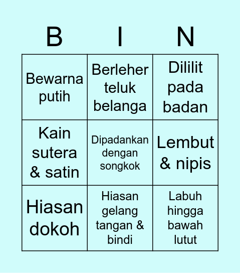 Pakaian Tradisi Bingo Card