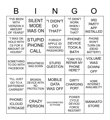 STUPID TECH QUESTIONS Bingo Card