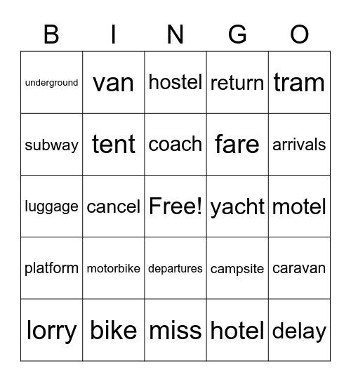 Transport and travel Bingo Card